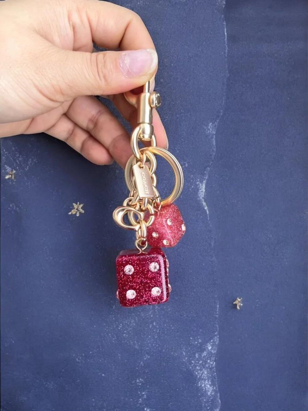 🌸Coach Gold and Pink Dice Keychain